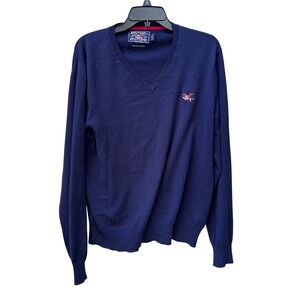 American Living Mens Navy Blue 100% Pima Cotton V-Neck Eagle Logo Sweater Medium